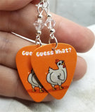 Guess What Chicken Butt Joke Guitar Pick Earrings with Clear Swarovski Crystals