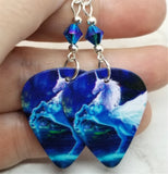 Winged Unicorn Guitar Pick Earrings with Blue ABx2 Swarovski Crystals