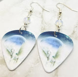 White Pegasus in the Clouds Guitar Pick Earrings with Opal Swarovski Crystals
