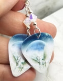 White Pegasus in the Clouds Guitar Pick Earrings with Opal Swarovski Crystals