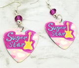 Super Star Guitar Pick Earrings with Fuchsia Swarovski Crystal Dangles