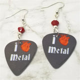 I Heart Metal Guitar Pick Earrings with Red Swarovski Crystals