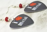 I Heart Metal Guitar Pick Earrings with Red Swarovski Crystals