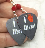 I Heart Metal Guitar Pick Earrings with Red Swarovski Crystals