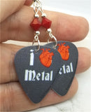 I Heart Metal Guitar Pick Earrings with Red Swarovski Crystals