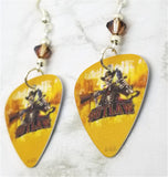 Outlaw Skeleton Guitar Pick Earrings with Brown Swarovski Crystals