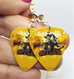 Outlaw Skeleton Guitar Pick Earrings with Brown Swarovski Crystals