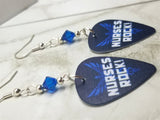 Nurses Rock Guitar Pick Earrings with Capri Blue Swarovski Crystals