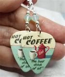 Hot Coffee The Best Drink of All Guitar Pick Earrings with Chrysolite Opal Swarovski Crystals