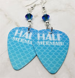 Half Mermaid Guitar Pick Earrings with Blue ABx2 Swarovski Crystals