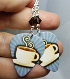 Coffee Cup Guitar Pick Earrings with Mocha Swarovski Crystals