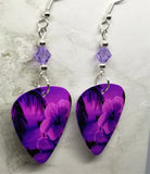 Tropical Scene Guitar Pick Earrings with Purple Swarovski Crystals