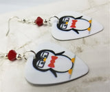 Nerdy Penguin Guitar Pick Earrings with Red Swarovski Crystals