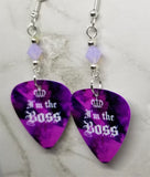 I'm The Boss Guitar Pick Earrings with Purple Opal Swarovski Crystals