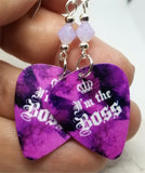 I'm The Boss Guitar Pick Earrings with Purple Opal Swarovski Crystals