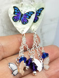 Blue and Purple Butterfly Guitar Pick Earrings with Charm and Swarovski Crystal Dangles