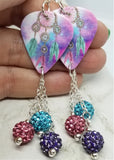 Dream Catcher Guitar Pick Earrings with Pave Bead Dangles