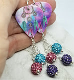 Dream Catcher Guitar Pick Earrings with Pave Bead Dangles