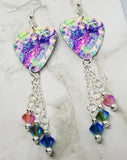 Colorful Owl Guitar Pick Earrings with Swarovski Crystal Dangles