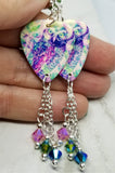 Colorful Owl Guitar Pick Earrings with Swarovski Crystal Dangles