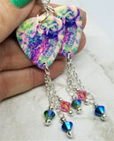 Colorful Owl Guitar Pick Earrings with Swarovski Crystal Dangles