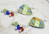 Green and Blue Scalloped Quilt Pattern Guitar Pick Swarovski Crystal Dangles