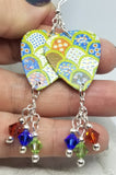 Green and Blue Scalloped Quilt Pattern Guitar Pick Swarovski Crystal Dangles