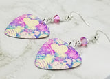 CLEARANCE Colorful Heart Pattern Guitar Pick Earrings with Pink AB Swarovski Crystals