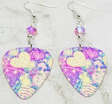 CLEARANCE Colorful Heart Pattern Guitar Pick Earrings with Pink AB Swarovski Crystals