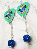 Blue Butterfly Guitar Pick Earrings with Capri Blue Pave Bead Dangles