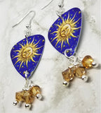 Sun and Stars Guitar Pick Earrings with Gold Swarovski Crystal Dangles