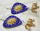 Sun and Stars Guitar Pick Earrings with Gold Swarovski Crystal Dangles