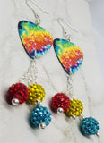 Colorful Tie Dye Guitar Pick Earrings with Pave Bead Dangles