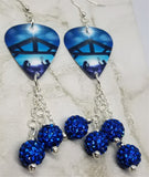 Nativity Scene Guitar Pick Earrings with Capri Blue Pave Bead Dangles