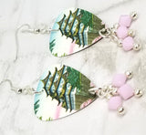 Tsuchiya Koitsu Nagoya Castle Guitar Pick Earrings with Rose Alabaster Swarovski Crystal Dangles