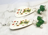 Lucky Cat Guitar Pick Earrings with Green Swarovski Crystal Dangles