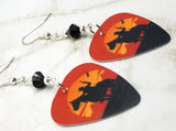 Cowboy on a Horse Guitar Pick Earrings with Black Swarovski Crystals