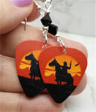 Cowboy on a Horse Guitar Pick Earrings with Black Swarovski Crystals