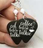 Coffee Before Talkie Guitar Pick Earrings with White Swarovski Crystals