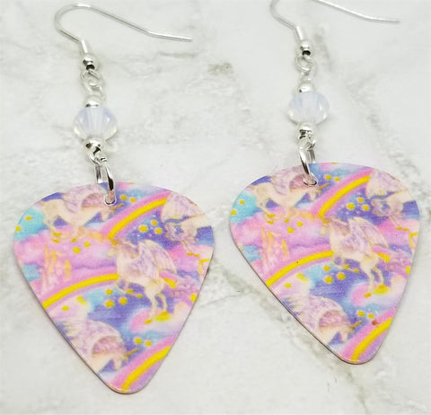 Unicorns and Rainbows Guitar Pick Earrings with Clear ABx2 Swarovski Crystals