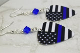 American Flag with Blue Line Police Support Guitar Pick Earrings with Blue Swarovski Crystals