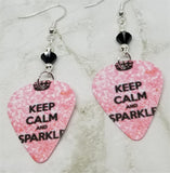 Keep Calm and Sparkle Guitar Pick Earrings with Black Swarovski Crystals