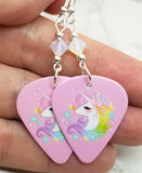 Unicorn on Soft Pink Guitar Pick Earrings with Opal AB Swarovski Crystals