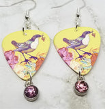 Song Bird Guitar Pick Earrings with Light Amethyst Crystal Dangles