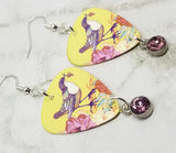 Song Bird Guitar Pick Earrings with Light Amethyst Crystal Dangles