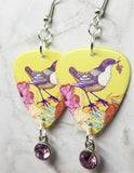 Song Bird Guitar Pick Earrings with Light Amethyst Crystal Dangles