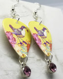 Song Bird Guitar Pick Earrings with Light Amethyst Crystal Dangles