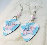 Flying Pig Guitar Pick Earrings with Rose Alabaster Swarovski Crystals