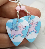 Flying Pig Guitar Pick Earrings with Rose Alabaster Swarovski Crystals