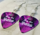 I'm The Boss Guitar Pick Earrings with White Swarovski Crystals